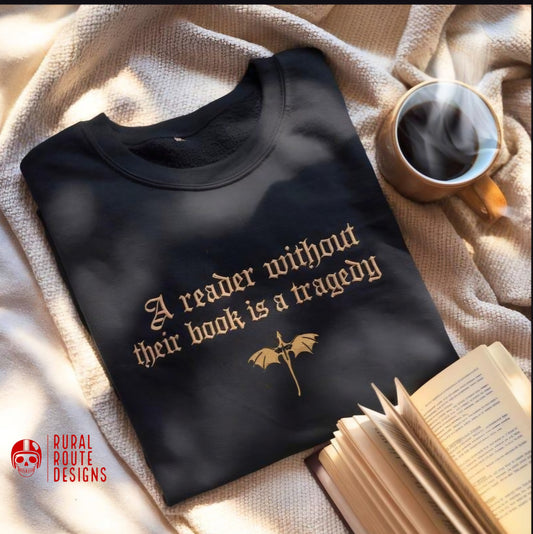 A reader without,  embroidered