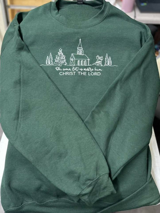 Oh come let us adore him, embroidered